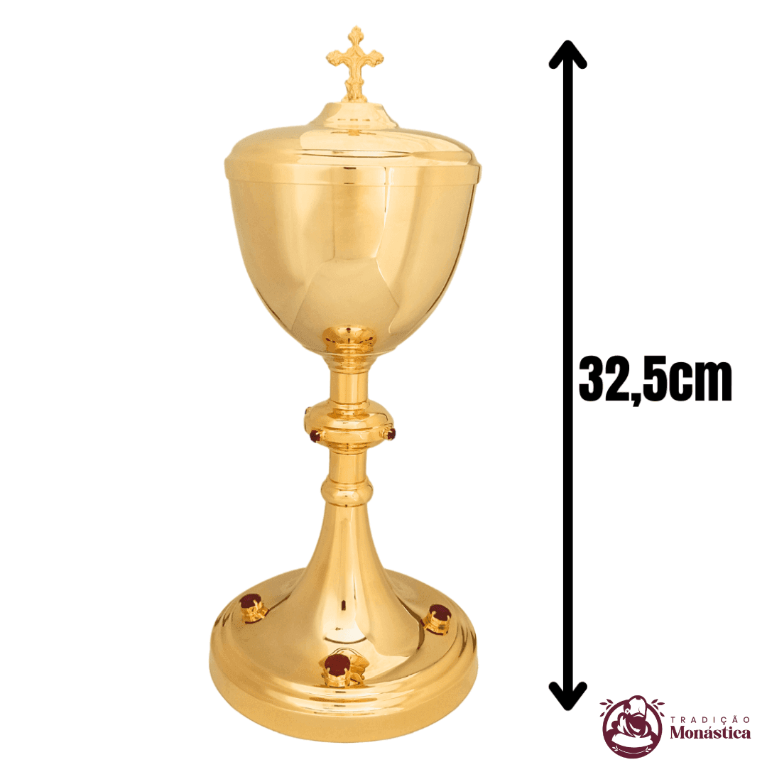 Cibório com Pedras Vermelhas - Banhado em Ouro - 3