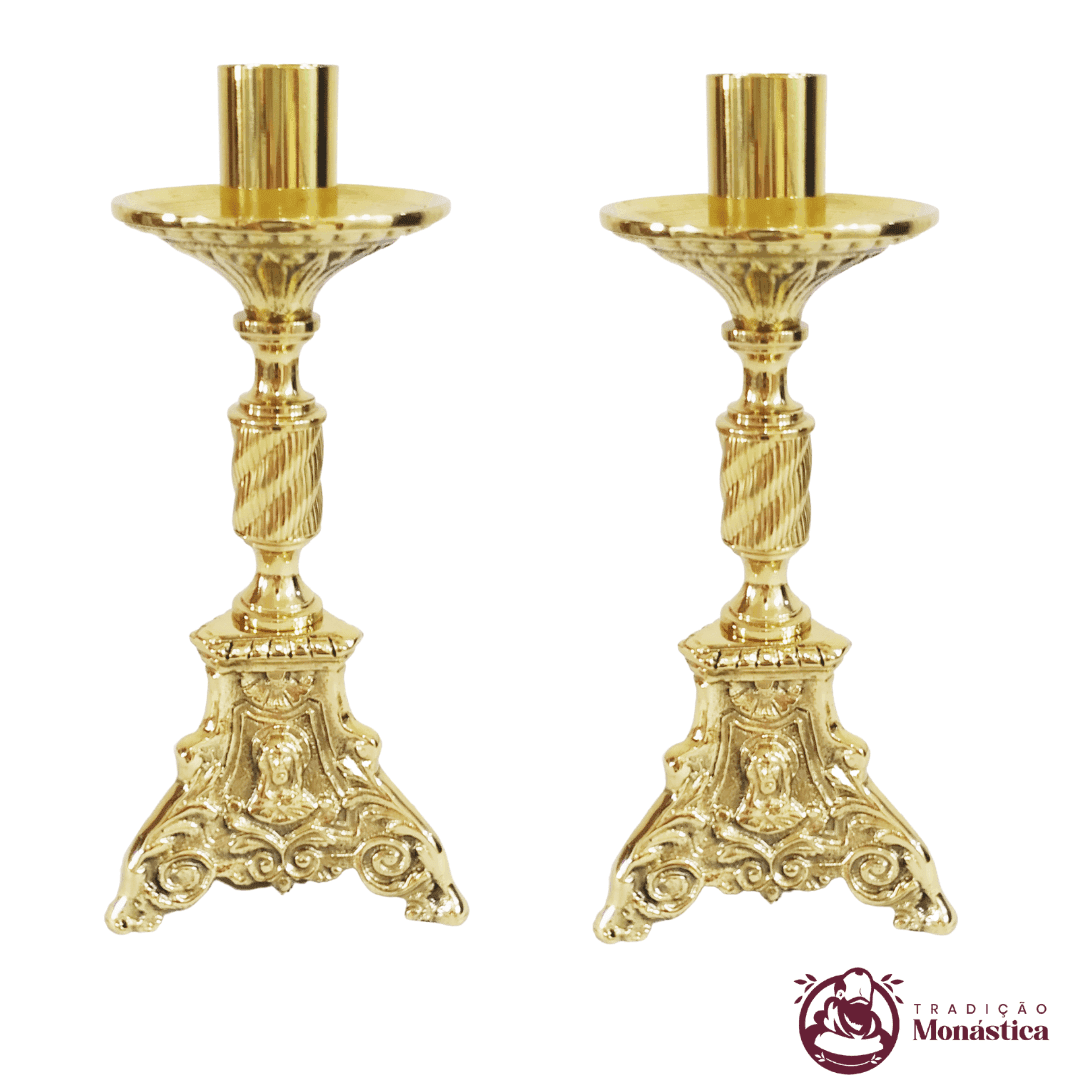 Conjunto de Castiçal e Cruz JMJ Pequeno em Bronze - 3