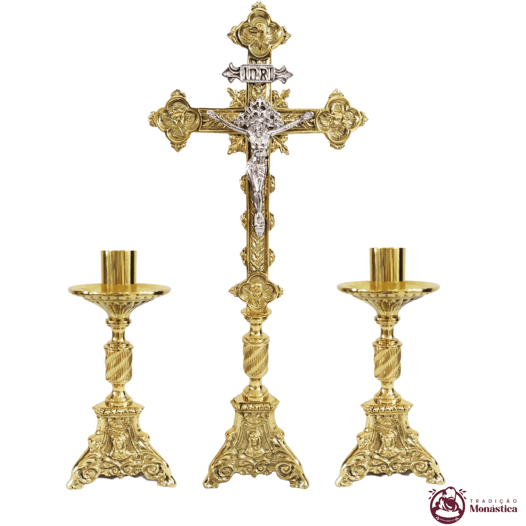 Conjunto de Castiçal e Cruz JMJ Pequeno em Bronze - 2