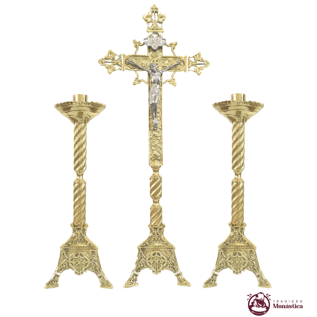 Conjunto de Castiçal e Cruz Médio em Bronze - 2