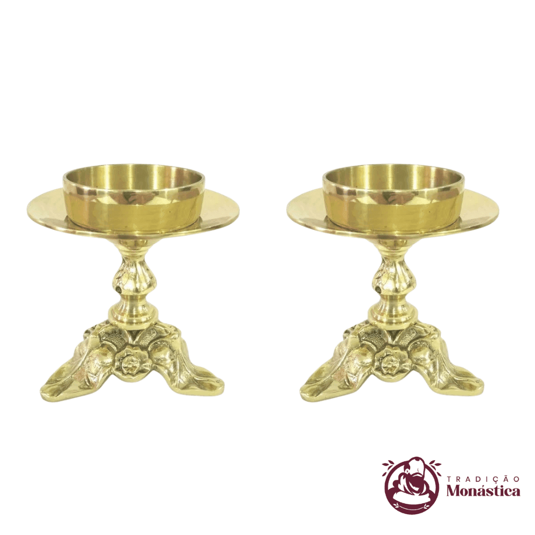 Conjunto de Castiçal e Cruz Flor Pequeno em Bronze - 3