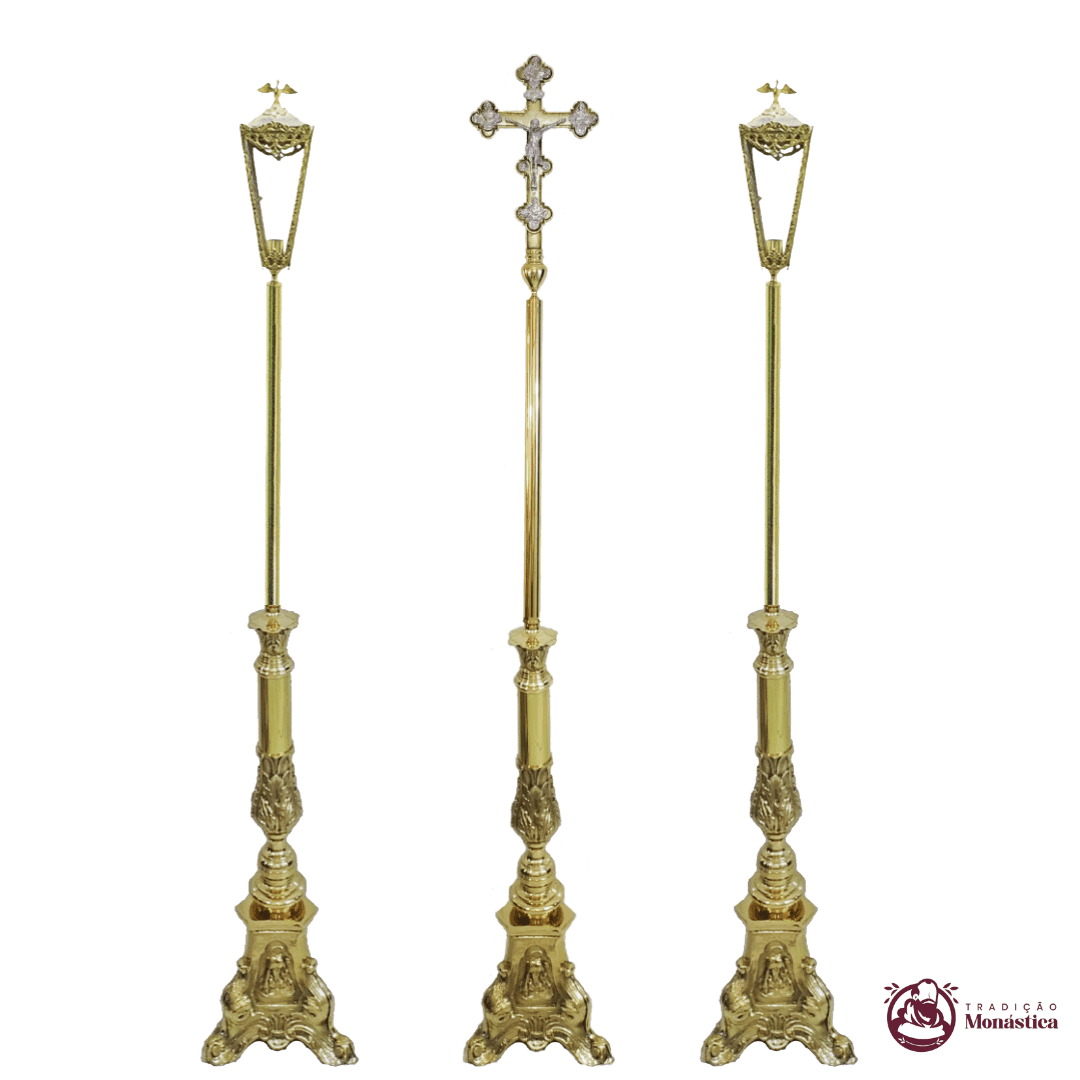 Conjunto de Cruz e Tochas Base Sagrada Família Bronze - 1