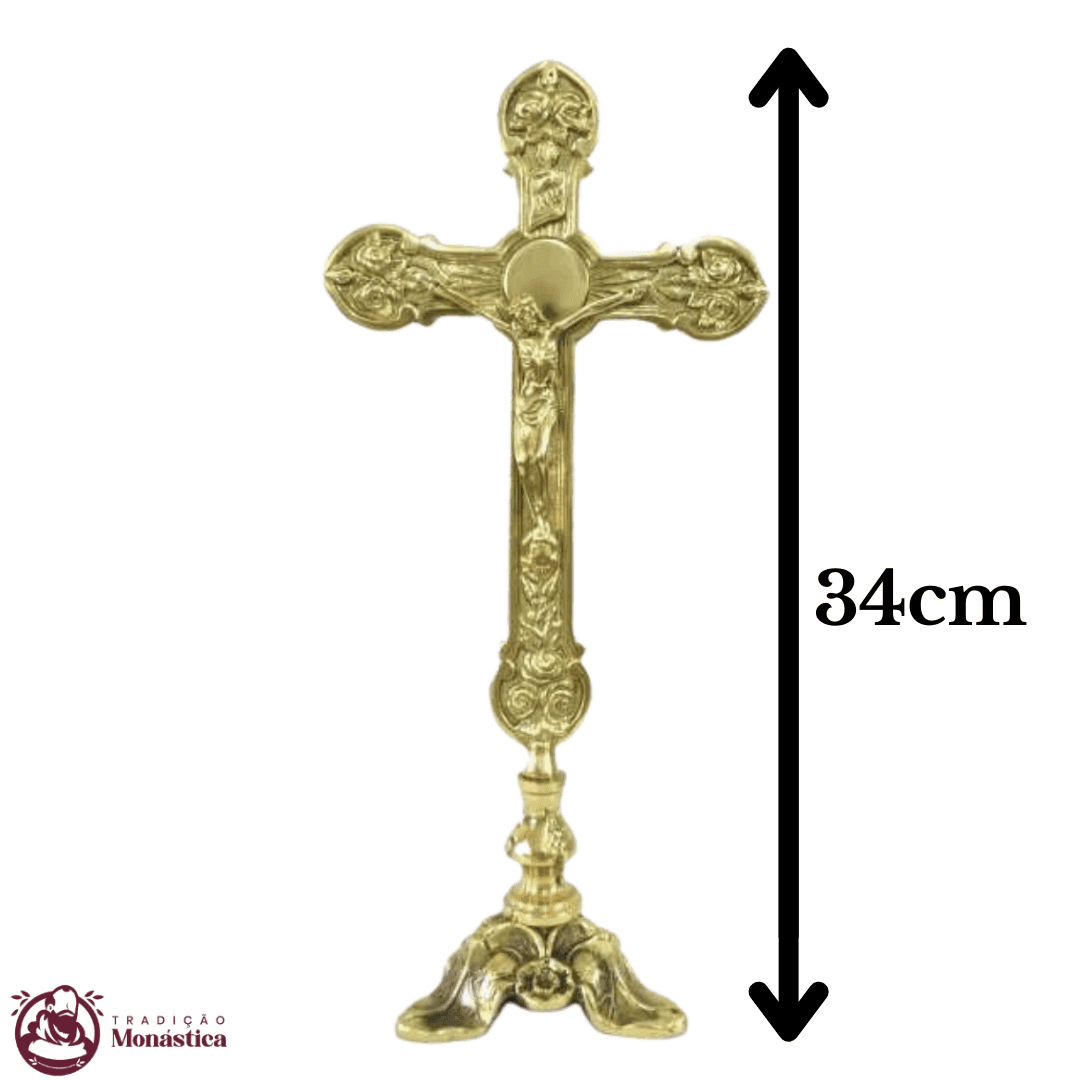 Conjunto de Castiçal e Cruz Flor Pequeno em Bronze - 6