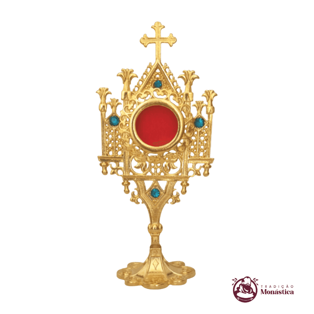 Relicário Pequeno Gótico com Banho de Ouro - 12,5cm - 3