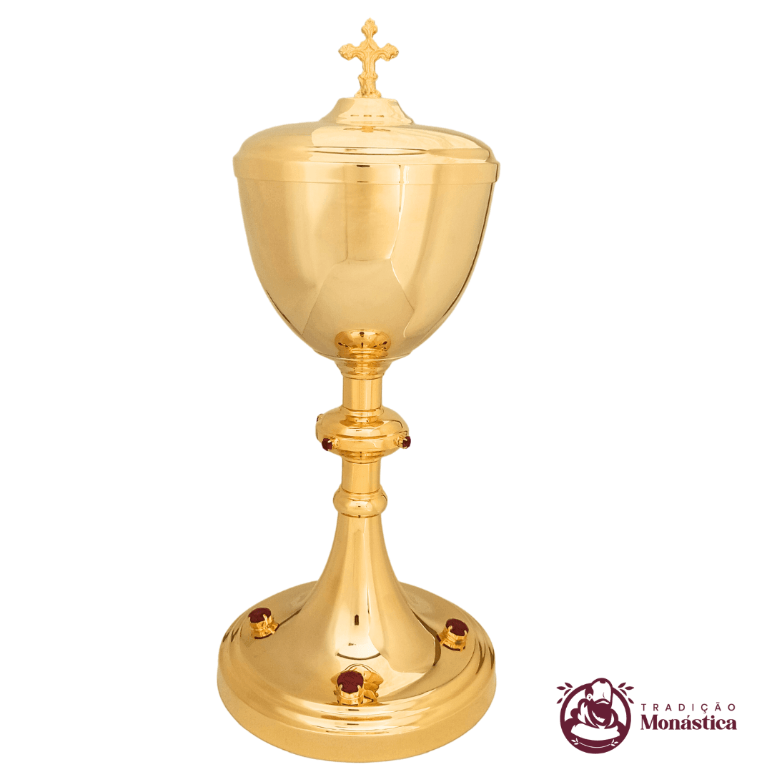 Cibório com Pedras Vermelhas - Banhado em Ouro