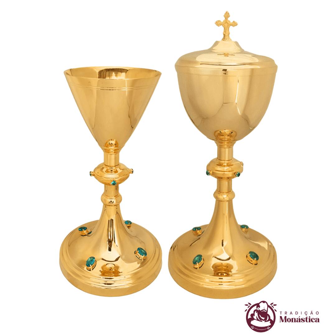 Conjunto de Cálice e Âmbula com Pedras Verdes - Grande