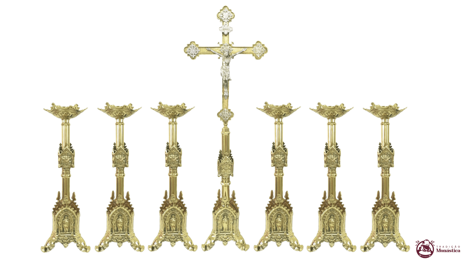 Conjunto de Castiçal e Cruz Gótico em Bronze
