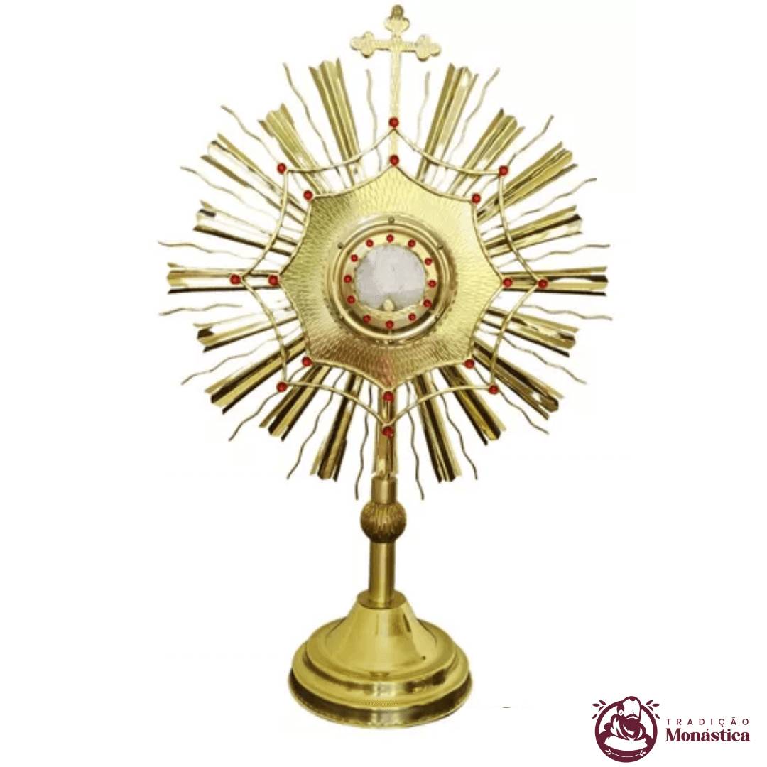Ostensório Trabalhado Dourado em Latão - 70cm