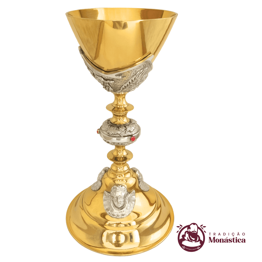 Cálice com Detalhes de Anjos - Grande - Banhado em Ouro - 1