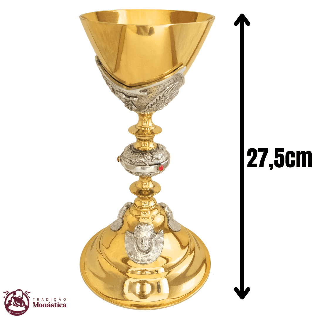 Cálice com Detalhes de Anjos - Grande - Banhado em Ouro - 5