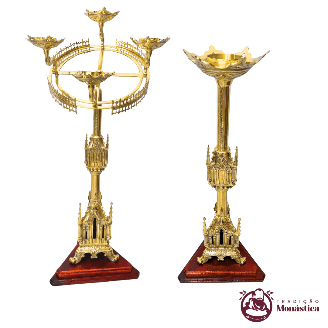 Castiçal 2 em 1 Gótico Coroa do Advento e Círio Pequeno - 1