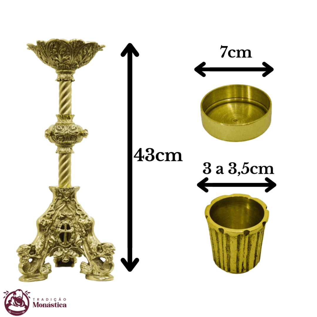 Conjunto de Castiçal e Cruz Itália em Bronze - 11