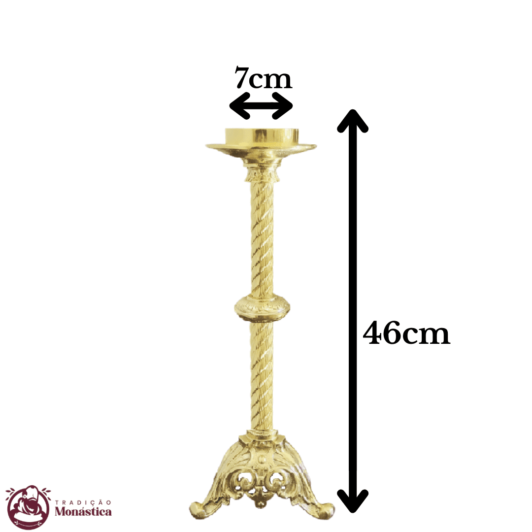Conjunto de Castiçal e Cruz Modelo Tripé em Bronze - 4