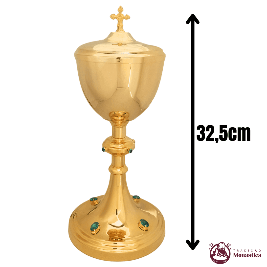 Cibório com Pedras Verdes - Banhado em Ouro - 3