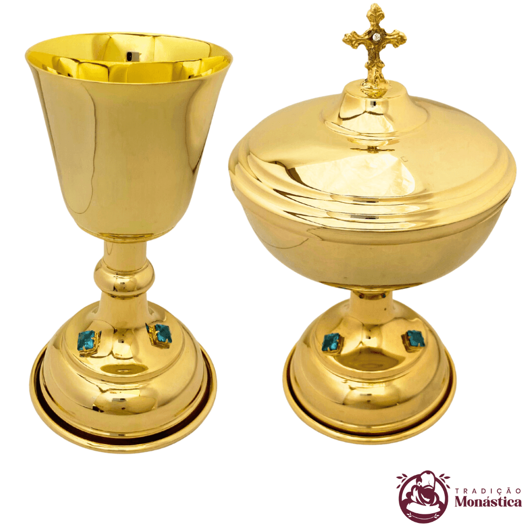 Conjunto de Cálice e Âmbula com Pedras Azuis - Pequeno Conjunto de Cálice e Âmbula com Pedras Azuis - Pequeno