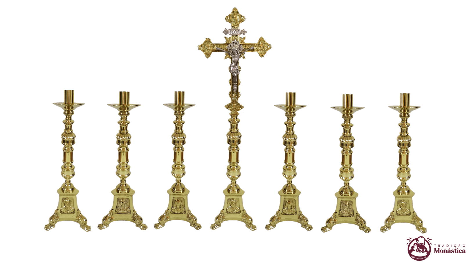 Conjunto de Castiçal e Cruz JMJ Grande em Bronze Conjunto de Castiçal e Cruz JMJ Grande em Bronze