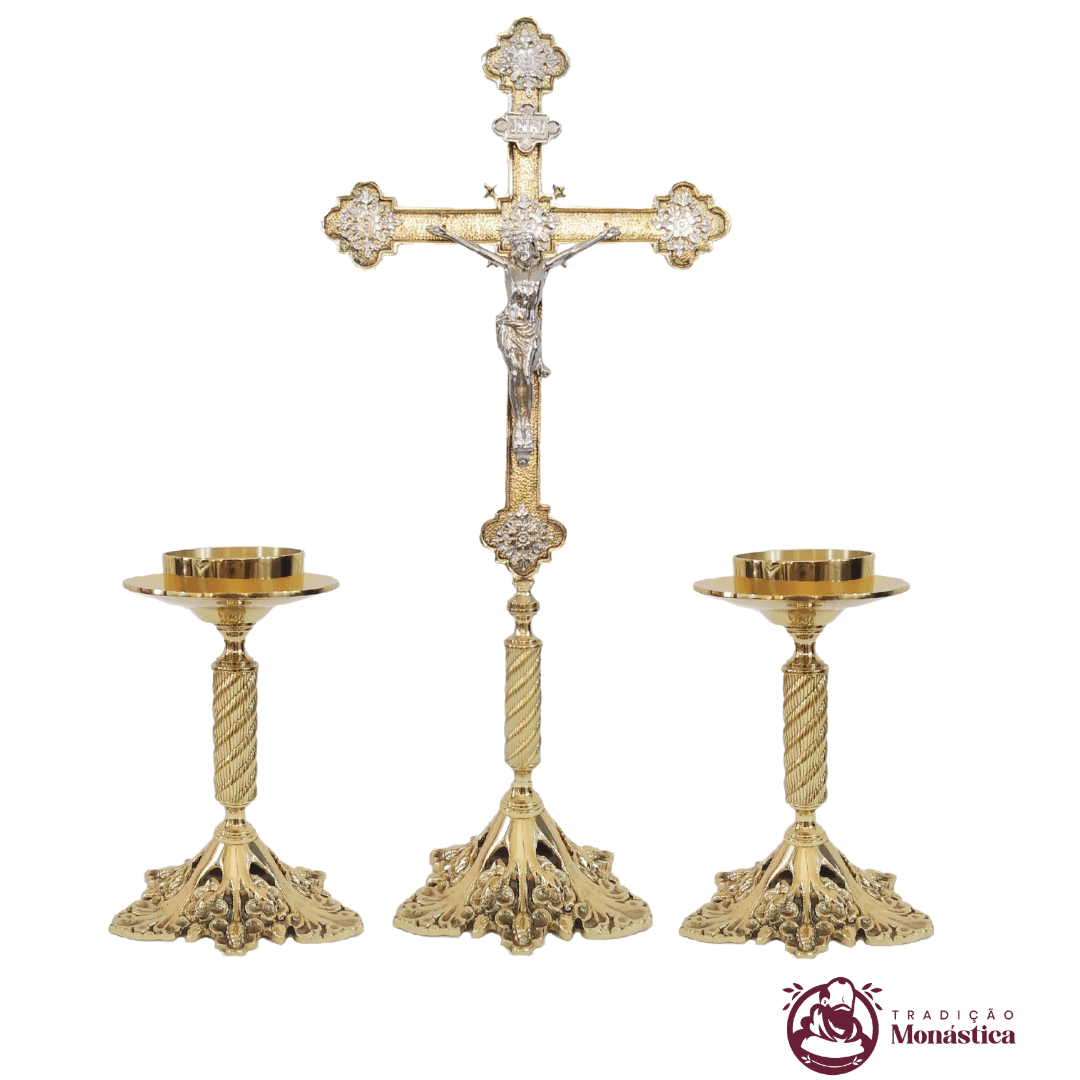 Conjunto Base Uva de Castiçal e Cruz para Altar - 2