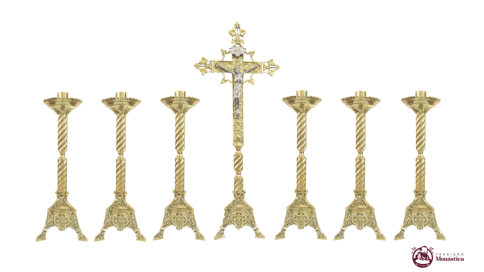Conjunto de Castiçal e Cruz Médio em Bronze Conjunto de Castiçal e Cruz Médio em Bronze