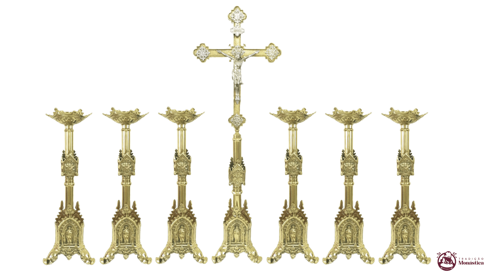 Conjunto de Castiçal e Cruz Gótico em Bronze - 1