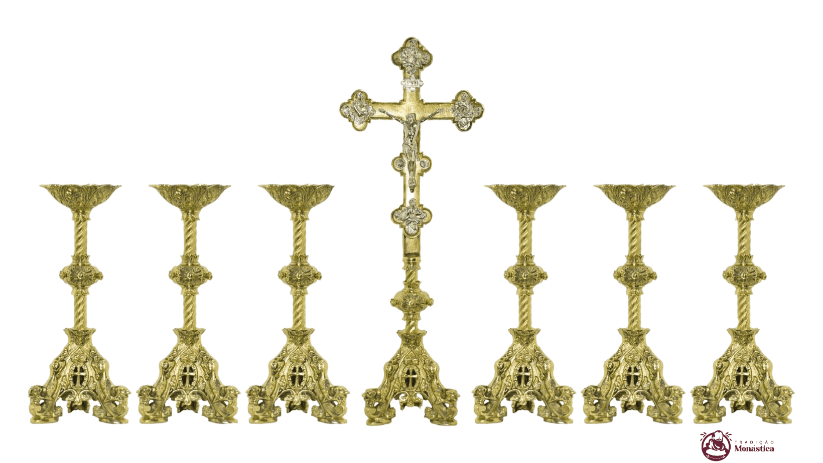 Conjunto de Castiçal e Cruz Itália em Bronze - 1
