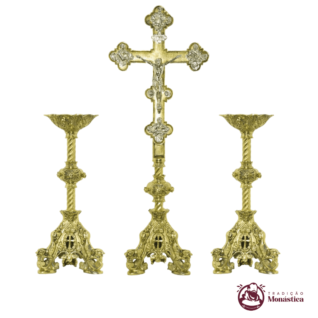 Conjunto de Castiçal e Cruz Itália em Bronze - 2