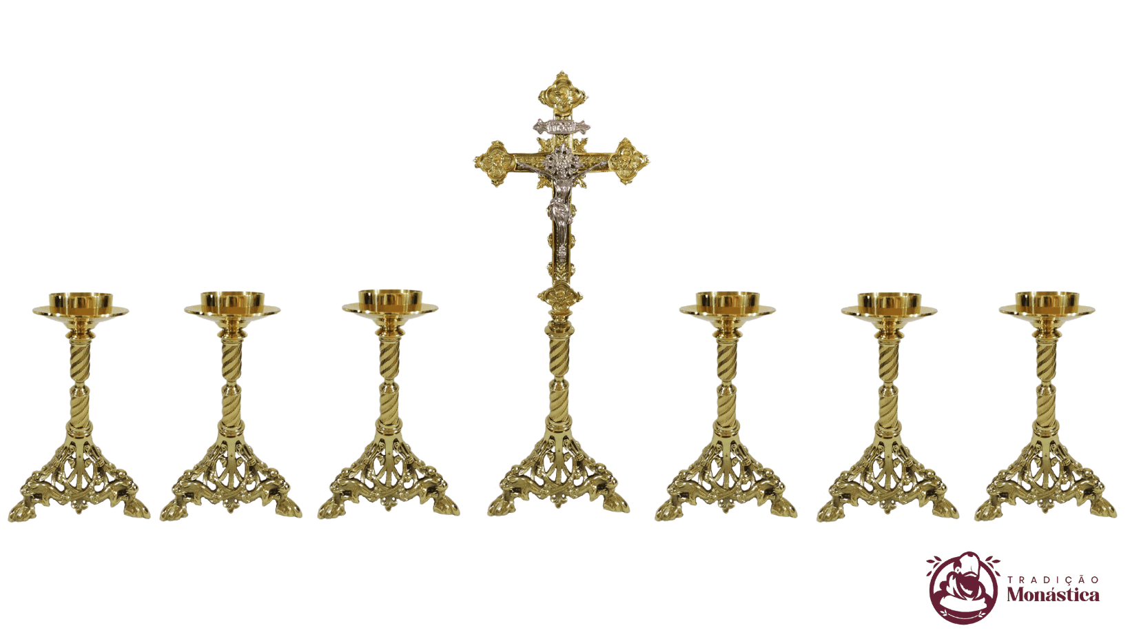 Conjunto Pé de Leão de Castiçal e Cruz para Altar - 1