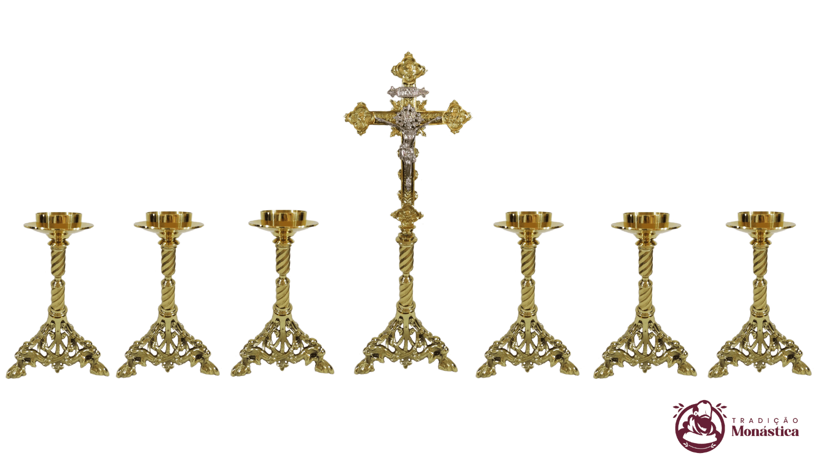 Conjunto Pé de Leão de Castiçal e Cruz para Altar Conjunto Pé de Leão de Castiçal e Cruz para Altar
