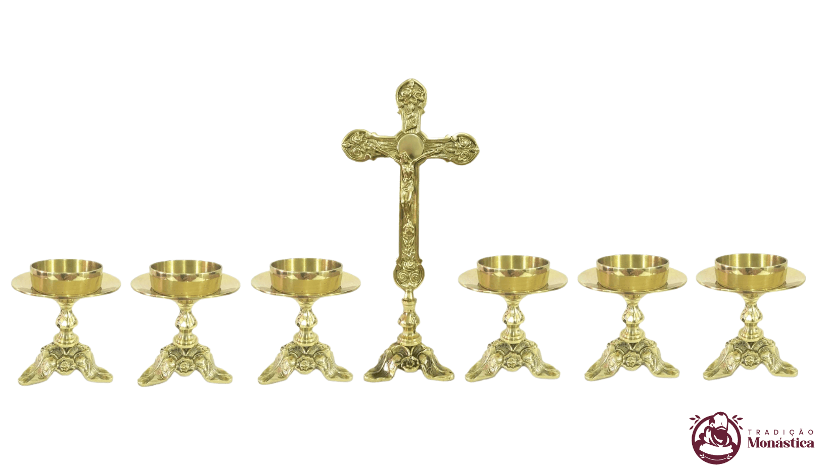 Conjunto de Castiçal e Cruz Flor Pequeno em Bronze Conjunto de Castiçal e Cruz Flor Pequeno em Bronze