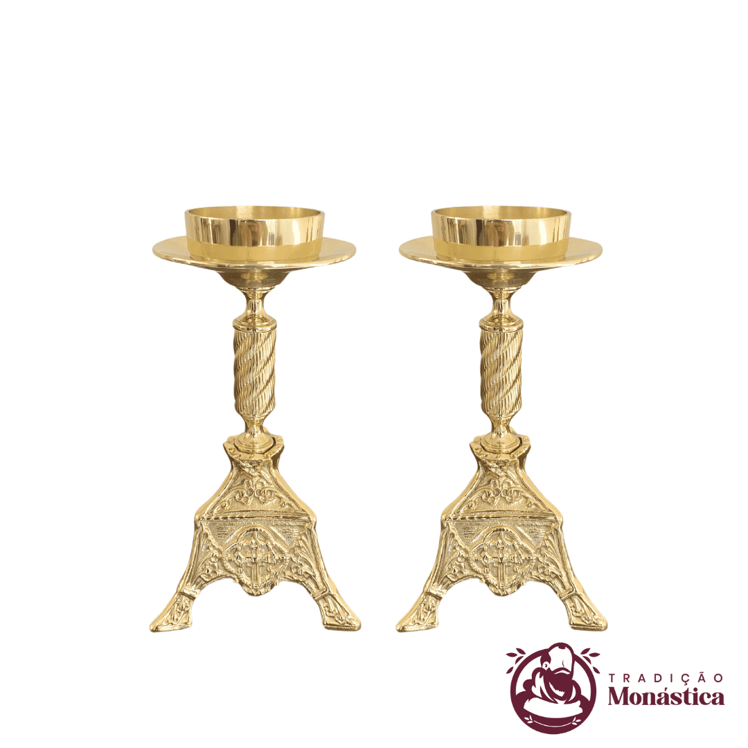 Conjunto de Castiçal e Cruz Exclusivo Pequeno em Bronze - 3