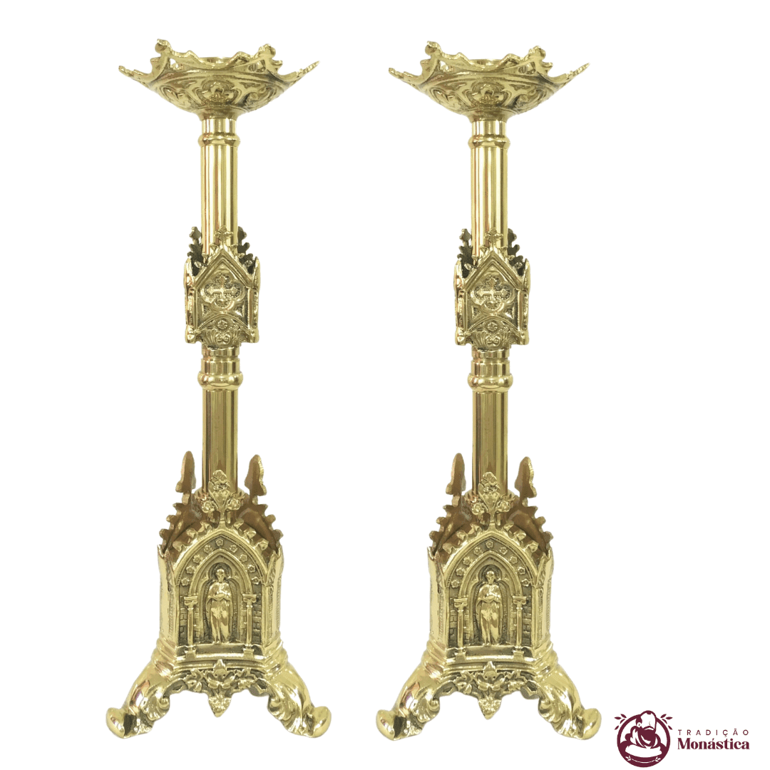 Conjunto de Castiçal e Cruz Gótico em Bronze - 3