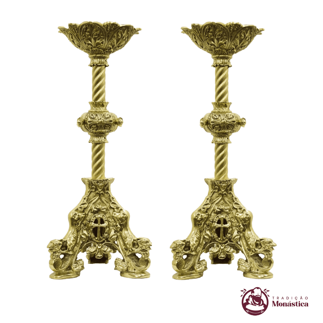 Conjunto de Castiçal e Cruz Itália em Bronze - 3