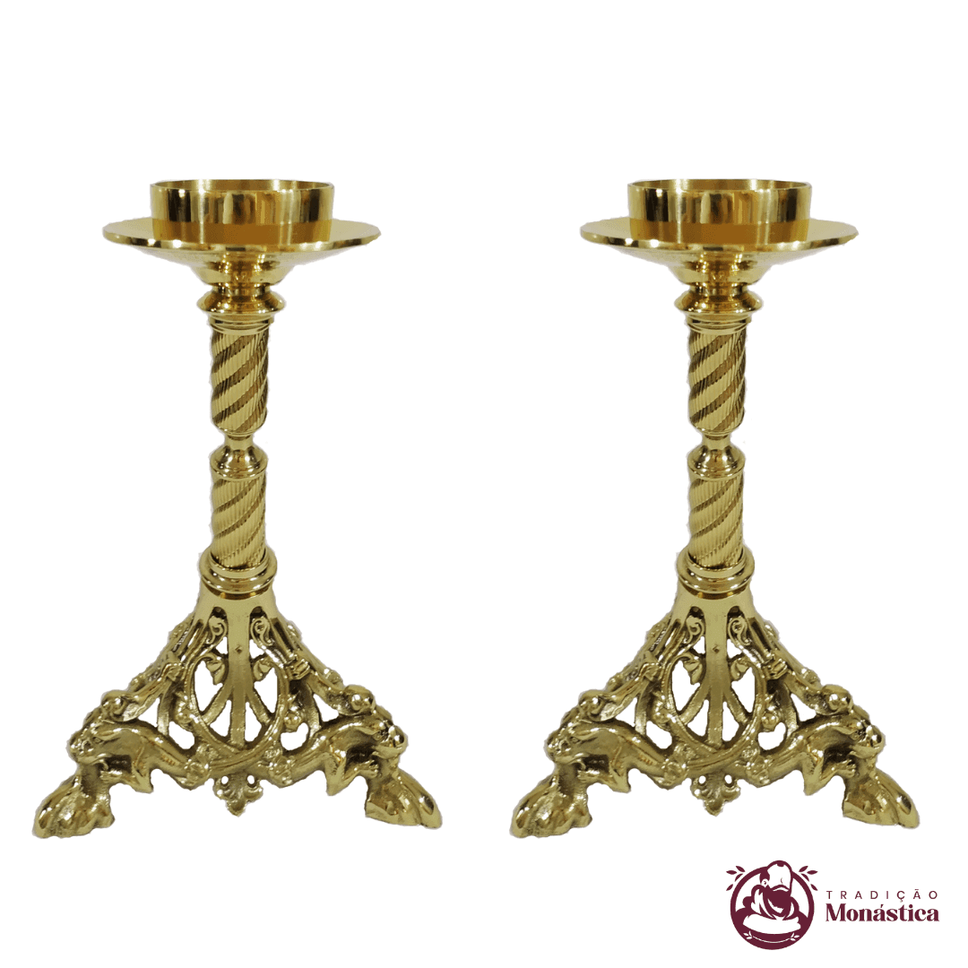 Conjunto Pé de Leão de Castiçal e Cruz para Altar - 3