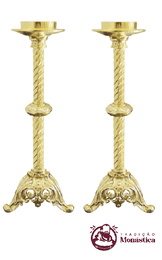 Conjunto de Castiçal e Cruz Modelo Tripé em Bronze - 3