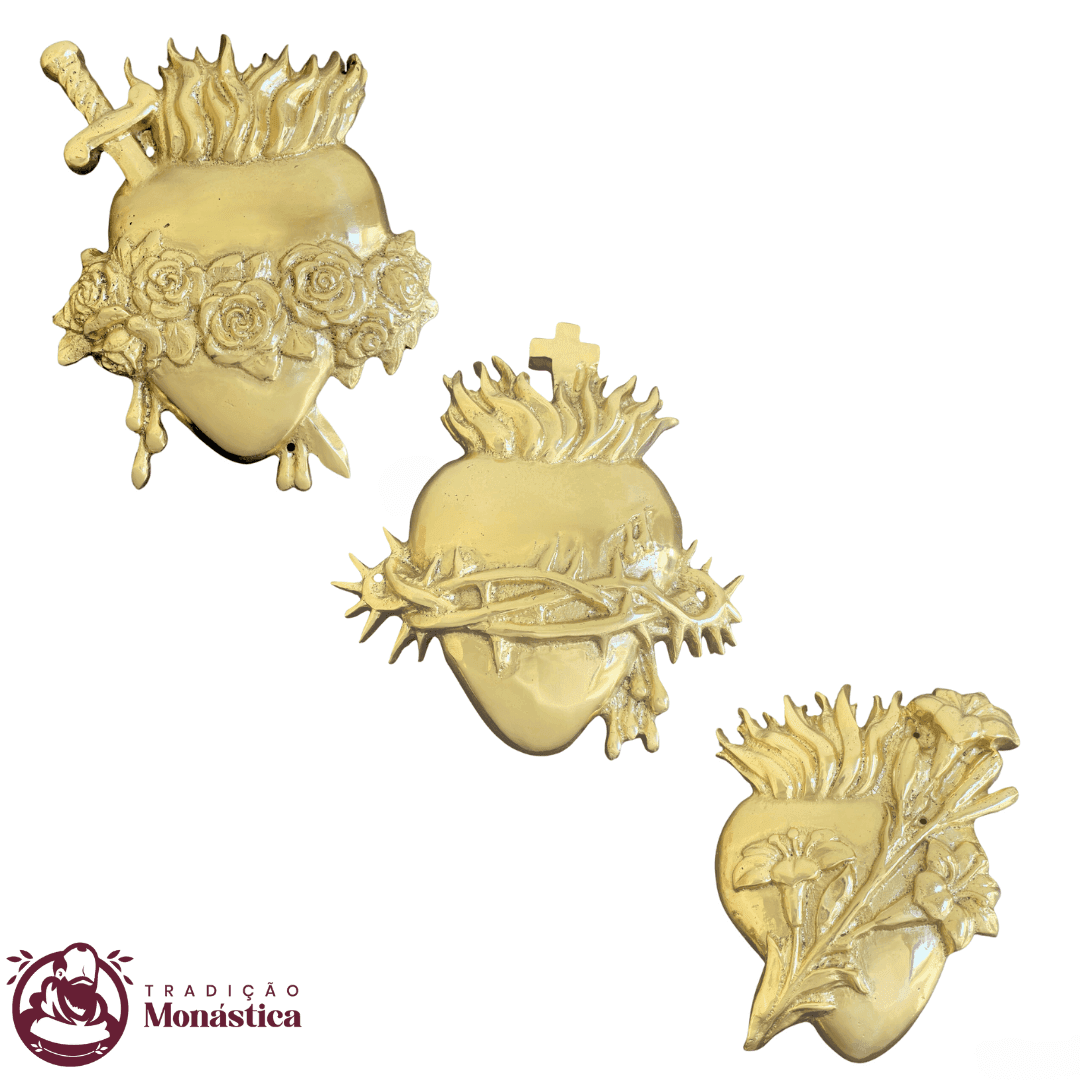 Conjunto de Apliques Três Corações em Bronze - 1