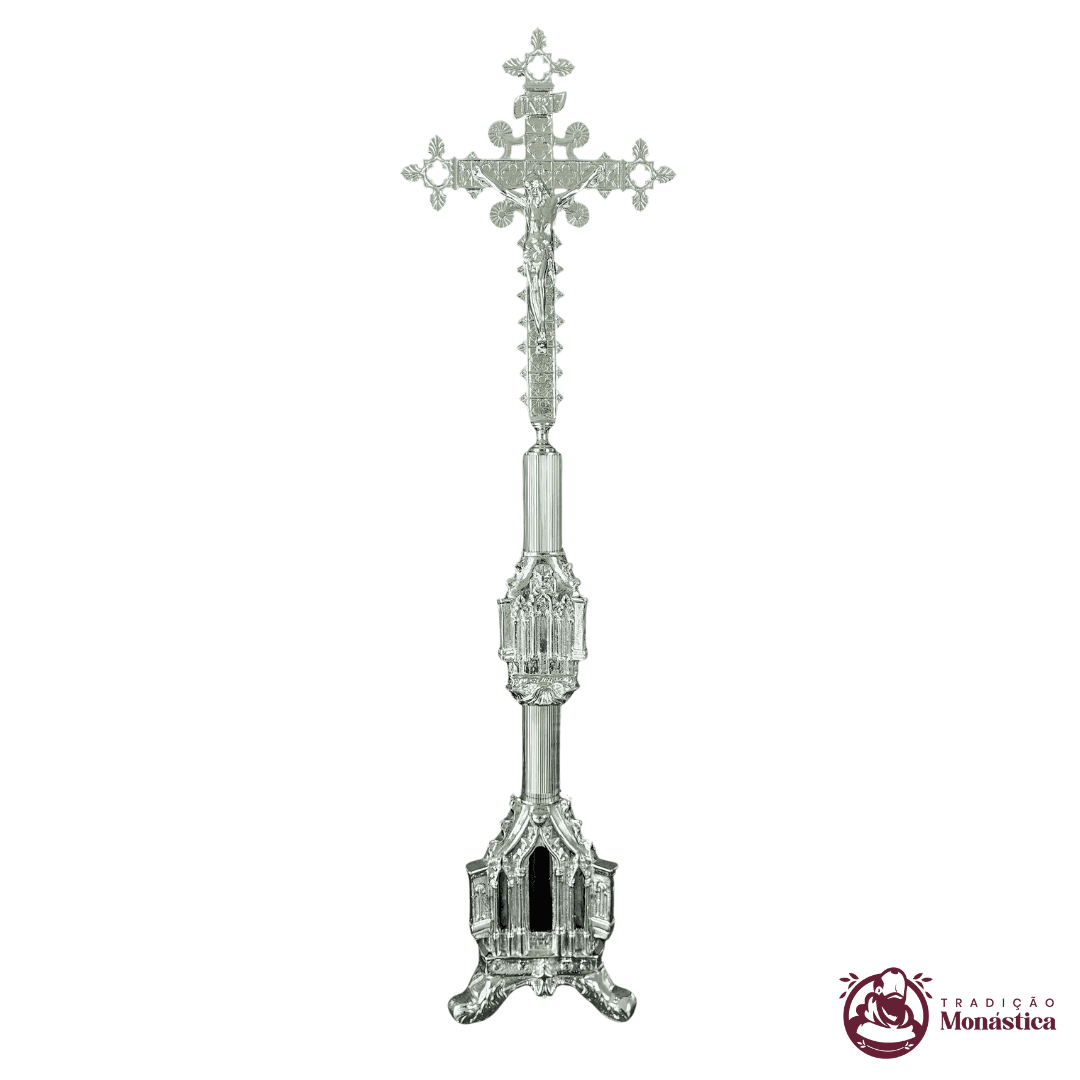 Conjunto de Castiçal e Cruz Gótico Niquelado - 4
