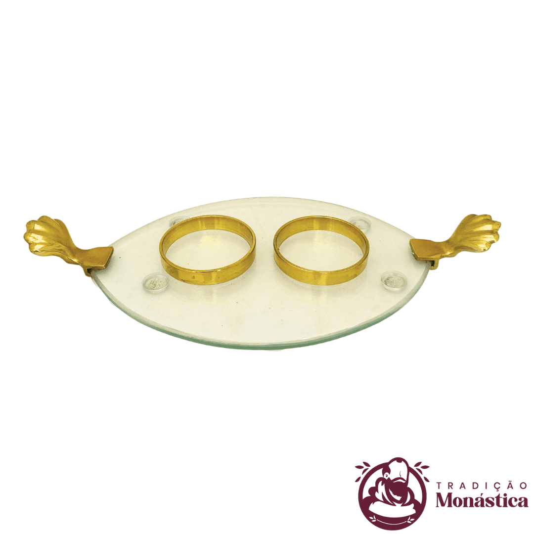 Conjunto de Galhetas em Vidro e Metal Dourado - 2