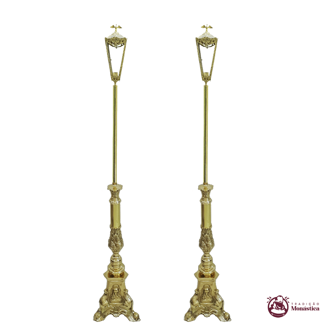 Par de Tochas Base Sagrada Família em Bronze Par de Tochas Base Sagrada Família em Bronze