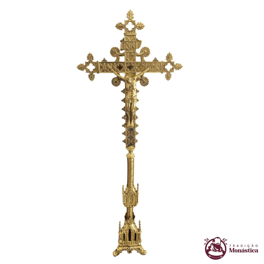 Conjunto de Castiçal e Cruz Gótico Pequeno em Bronze - 4