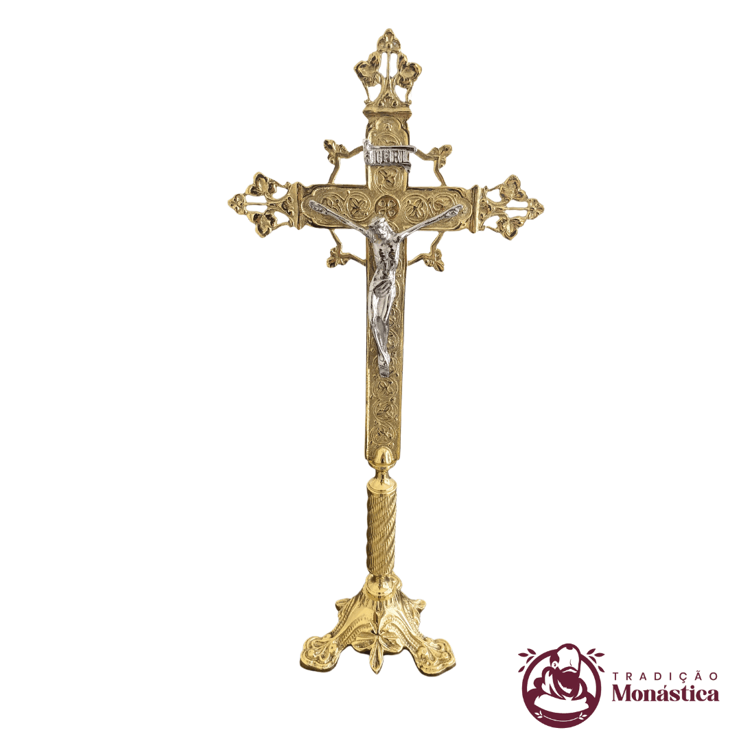 Conjunto de Castiçal e Cruz Modelo Escadinha em Bronze - 4