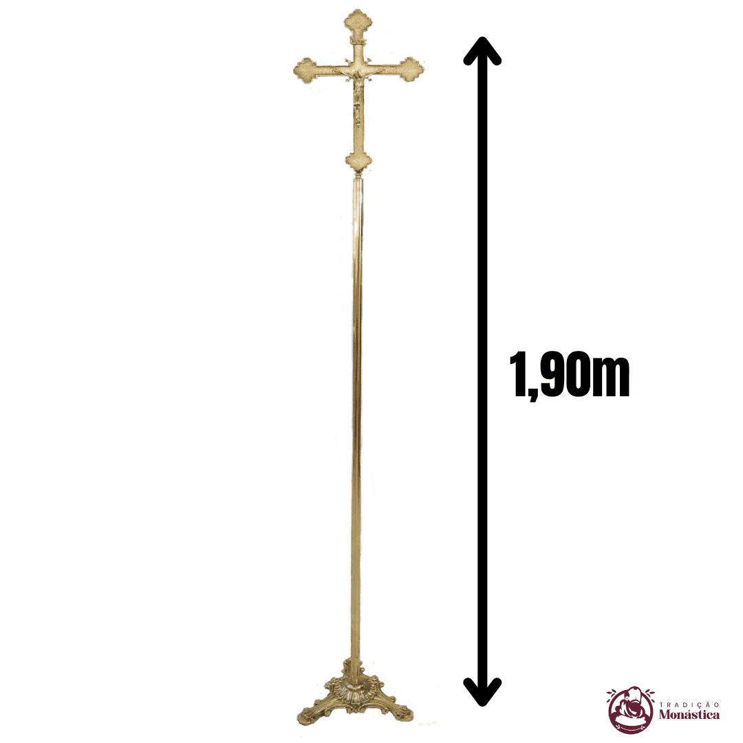 Conjunto de Cruz Processional Simples e Tochas em Bronze - 6