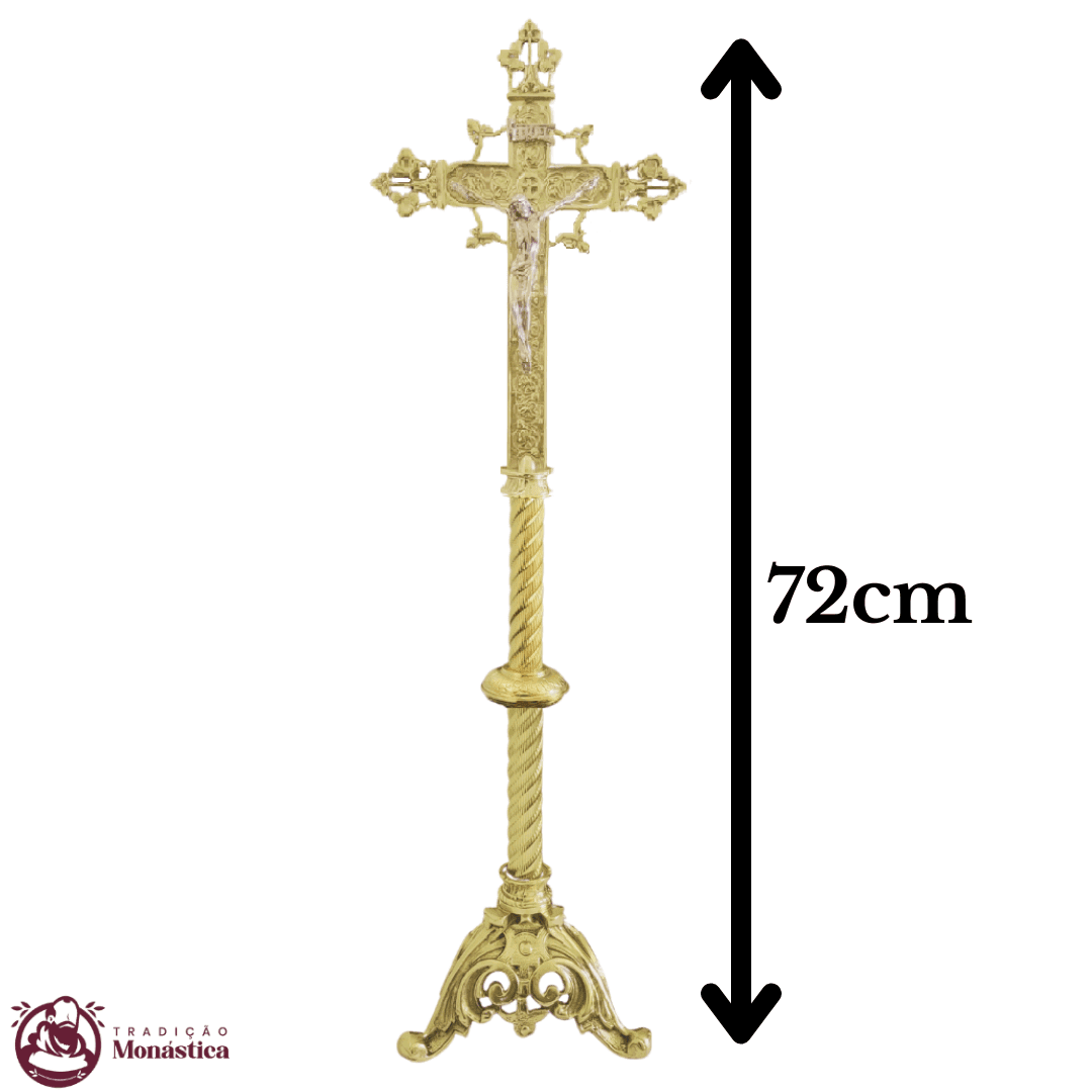 Conjunto de Castiçal e Cruz Modelo Tripé em Bronze - 5