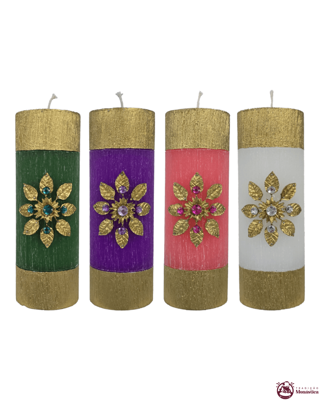 Kit de Velas do Advento com Flor Dourada - 20x7cm Kit de Velas do Advento com Flor Dourada - 20x7cm