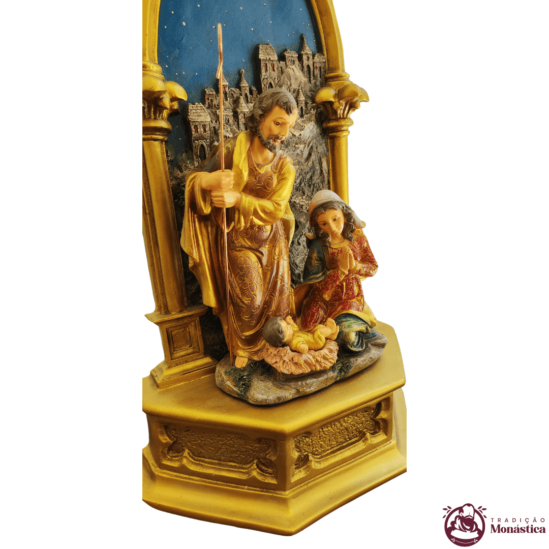 Oratório Peanha Sagrada Família Policromado em Resina - 4
