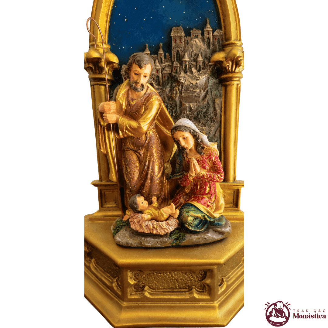 Oratório Peanha Sagrada Família Policromado em Resina - 3