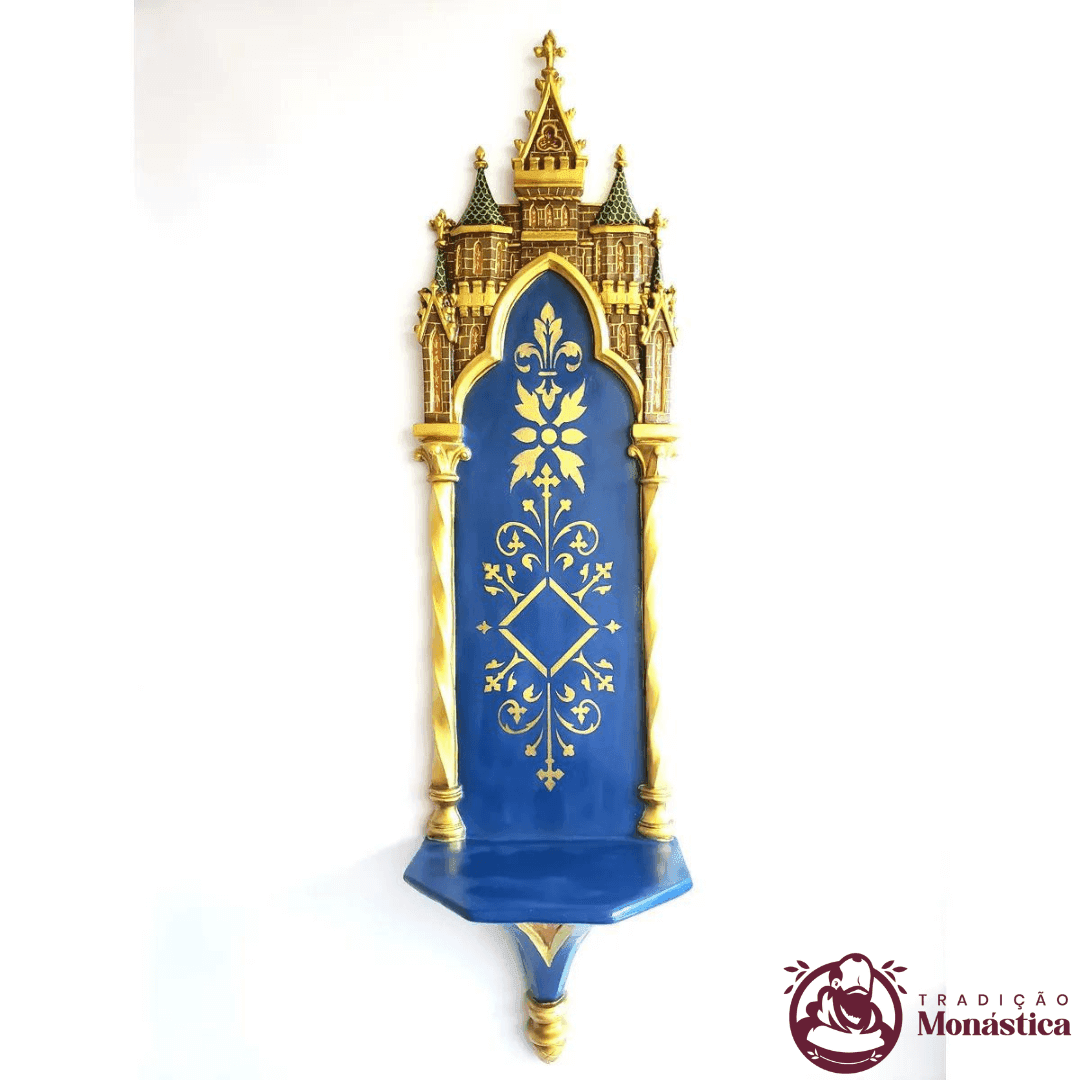 Peanha Oratório Gótica Castelo Policromada em Resina - 90cm - 1