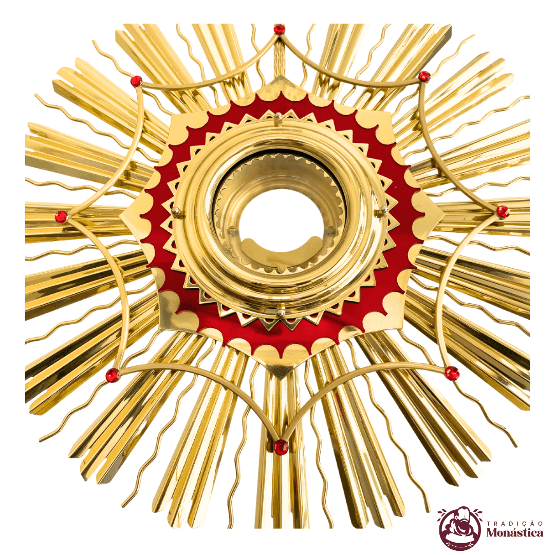 Ostensório Dourado com Pedras Vermelhas em Latão - 71cm - 2