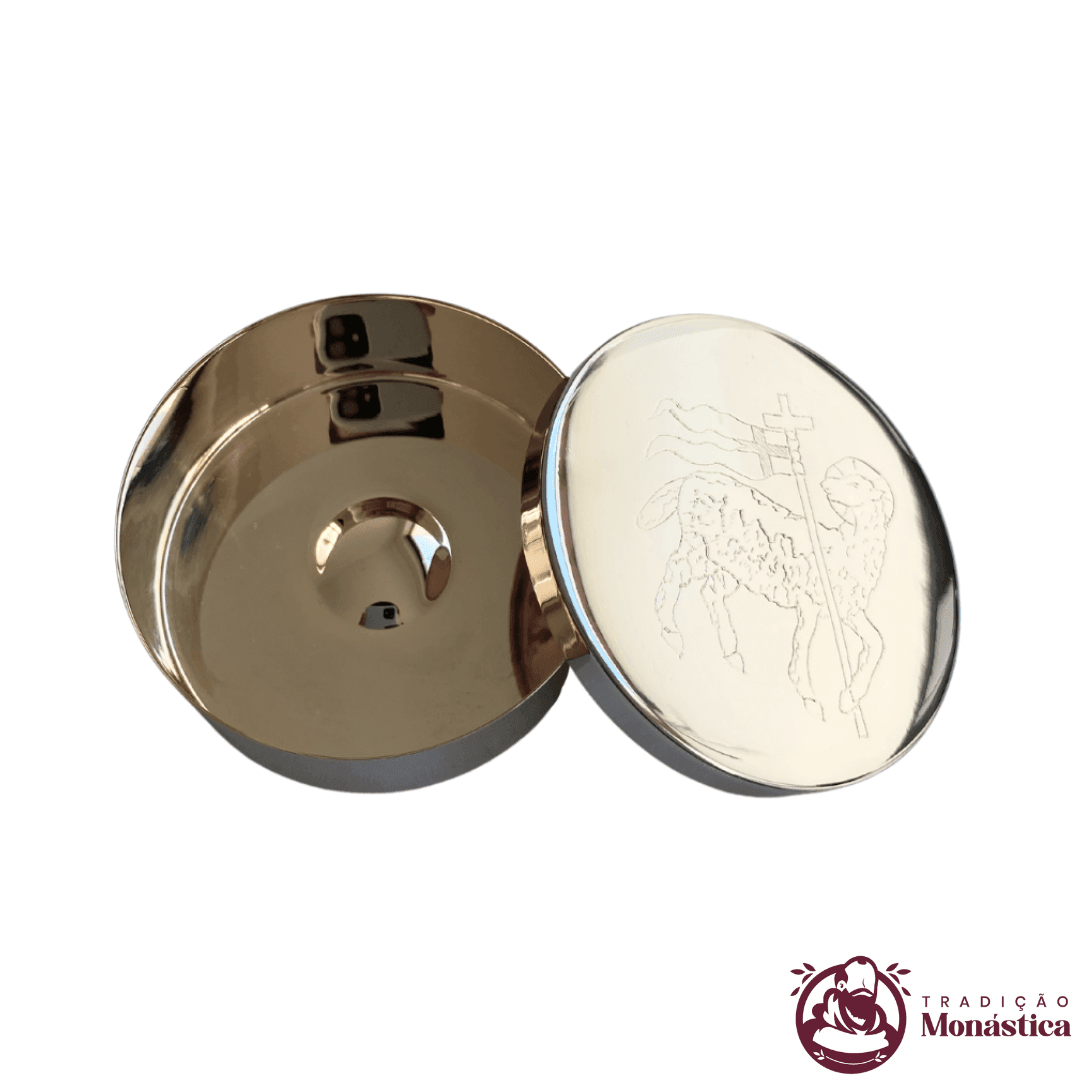 Teca para Hóstia Niquelada com Cordeiro - 6cm Teca para Hóstia Niquelada com Cordeiro - 6cm