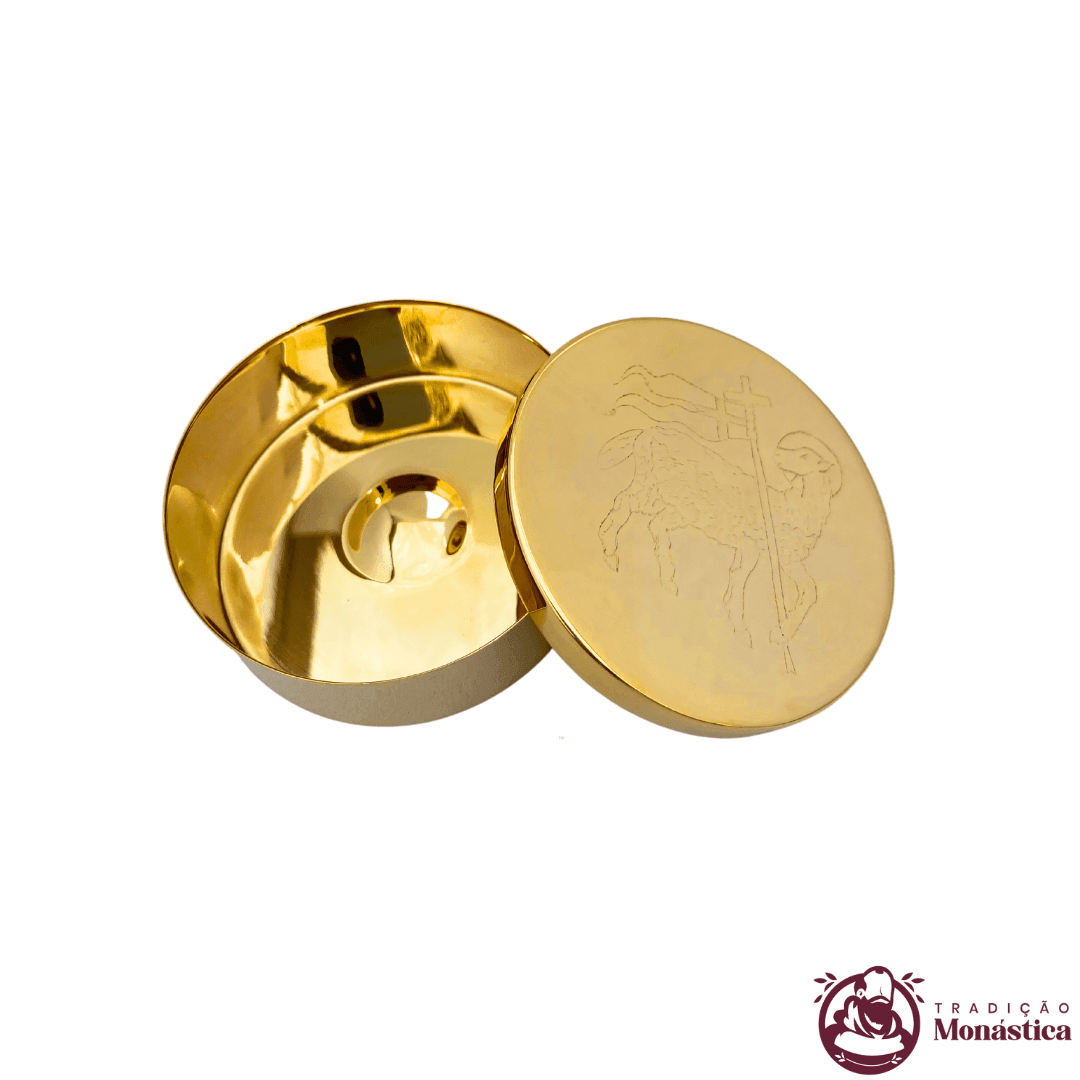 Teca para Hóstia Dourada com Cordeiro - 6cm Teca para Hóstia Dourada com Cordeiro - 6cm